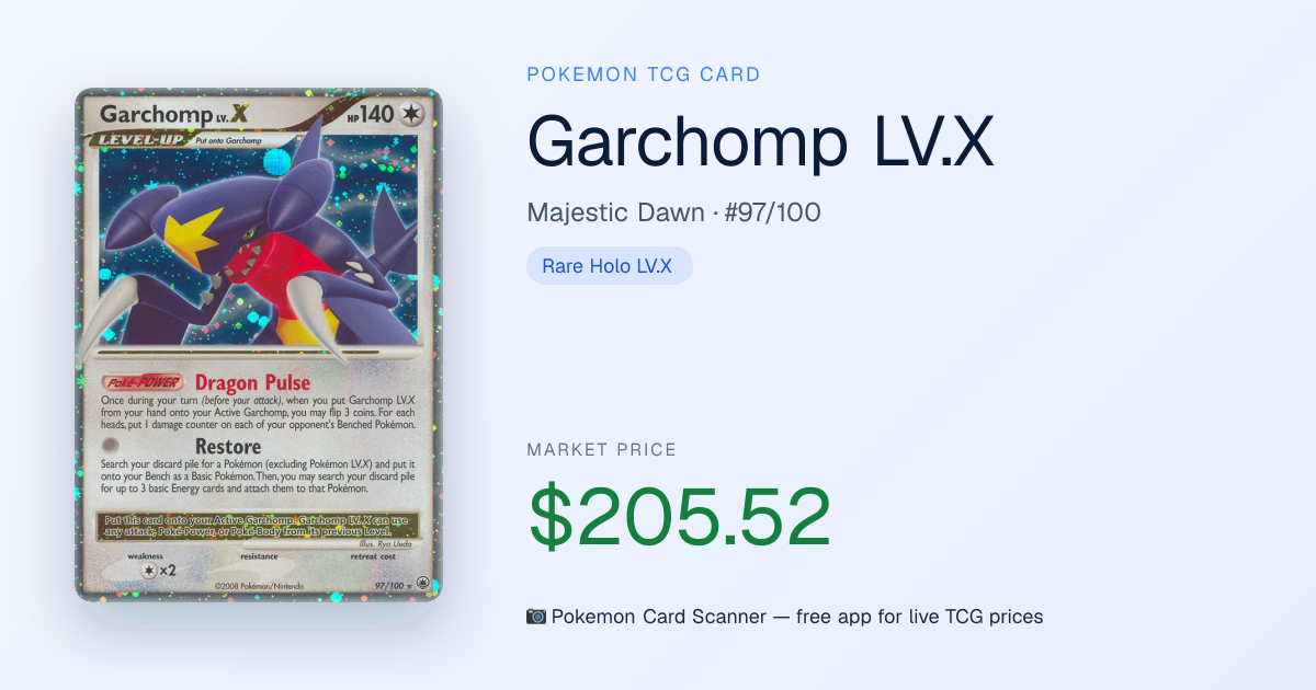 Garchomp LV.X #97/100 · Majestic Dawn · Pokemon Card Scanner