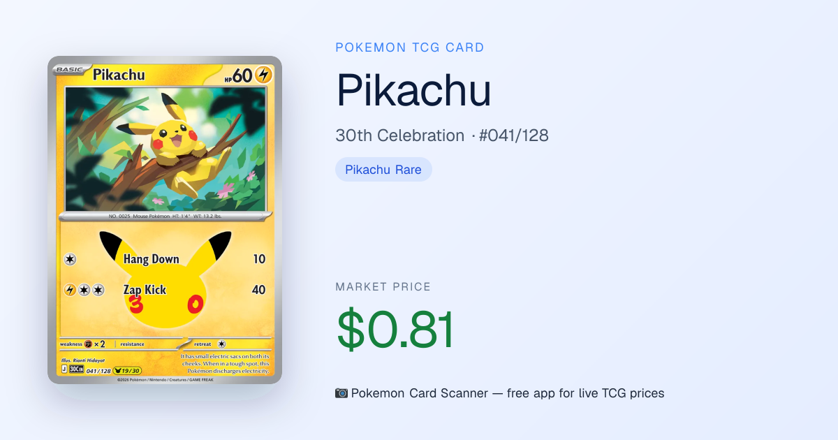 Pikachu #041/128 · 30th Celebration · Pokemon Card Scanner