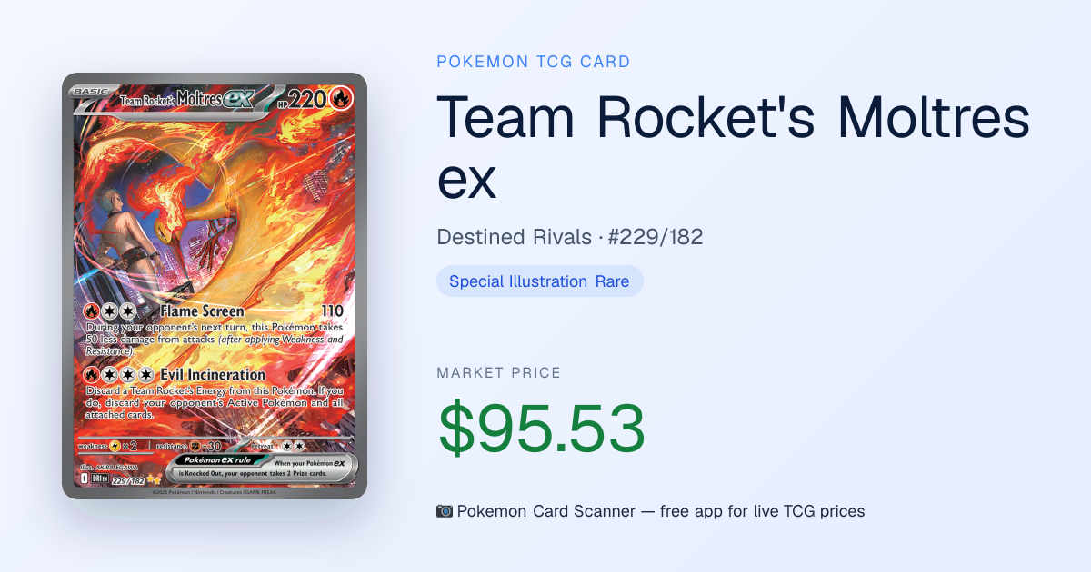 Team Rocket's Moltres ex #229/182 · Destined Rivals · Pokemon Card Scanner