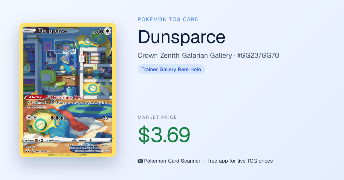 Dunsparce #GG23/GG70 Value — Crown Zenith Galarian Gallery · Pokemon ...